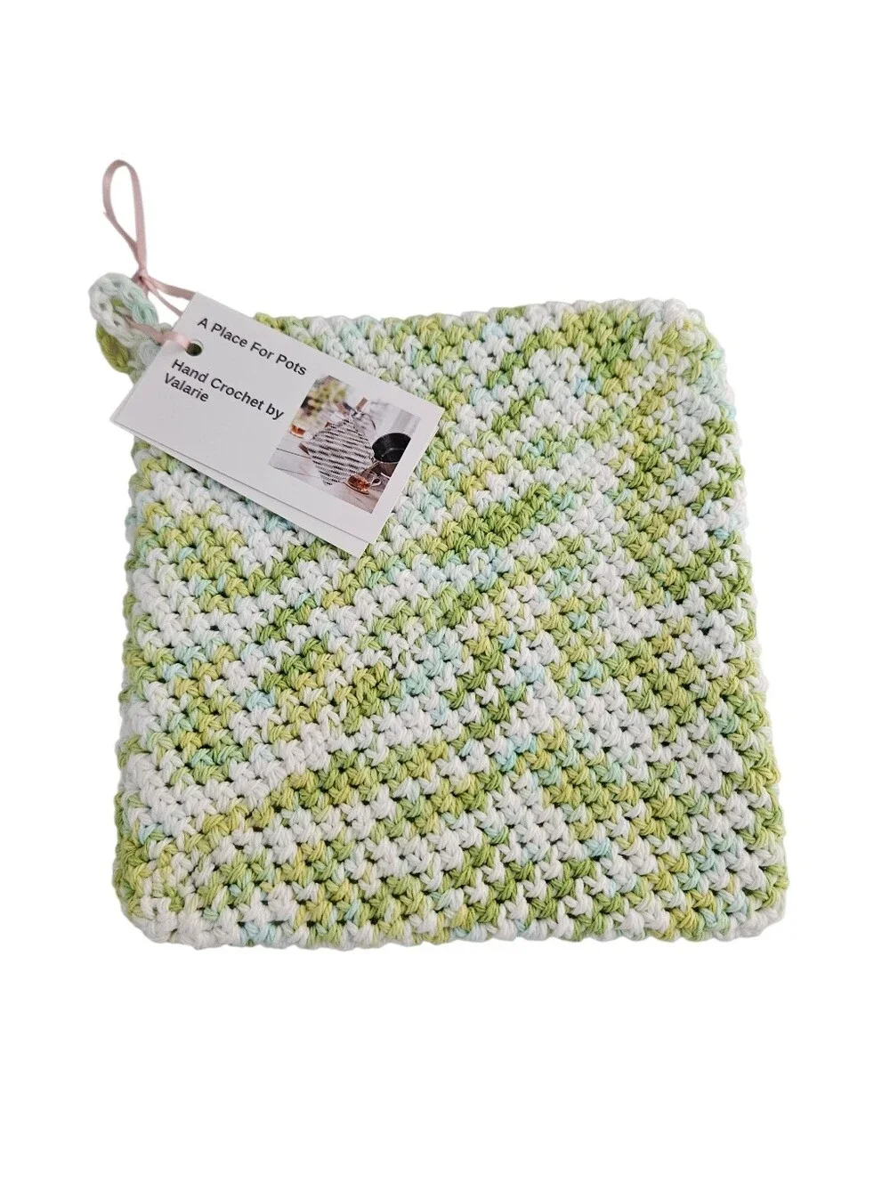 Crochet Potholder Set: The Colors Are Limeade Variations of Green and White